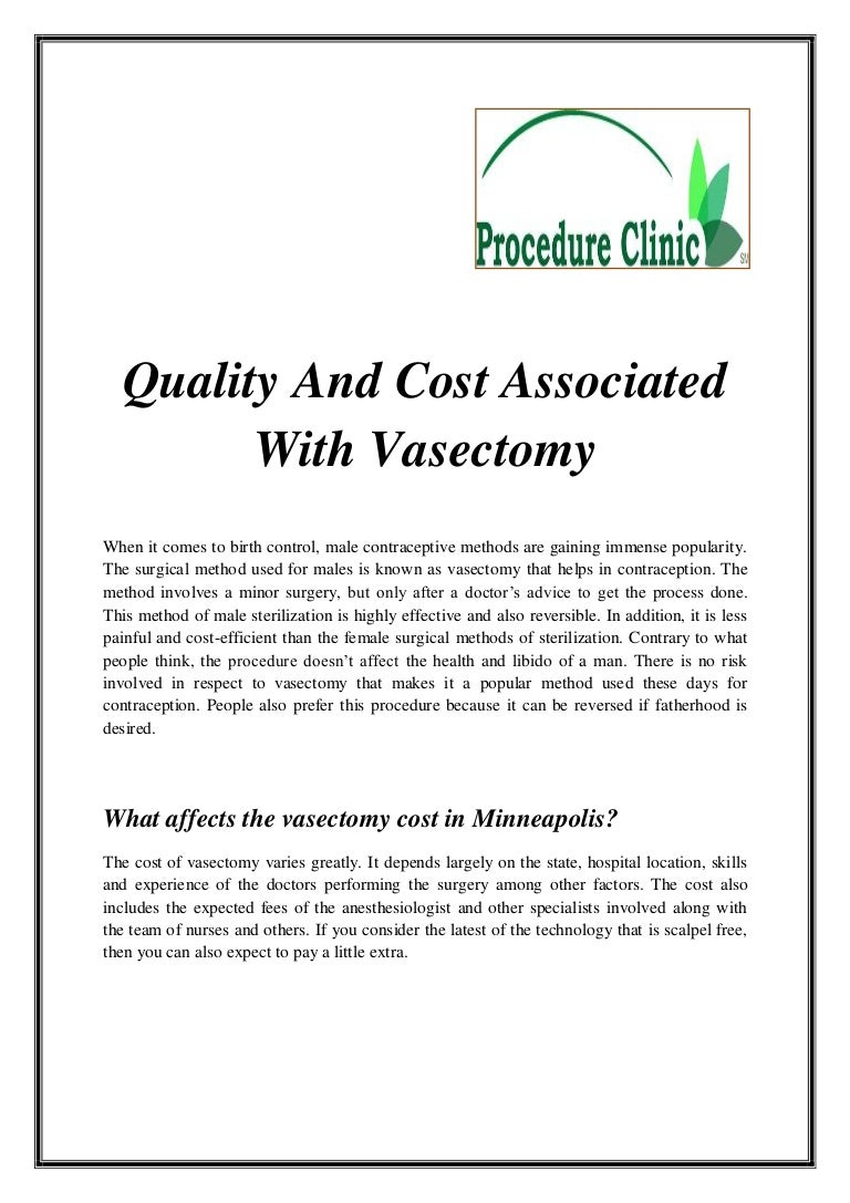 Quality And Cost Associated With Vasectomy