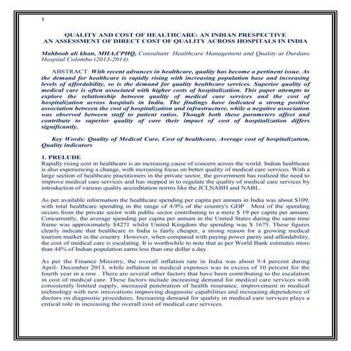 Quality and Cost of Accreditation's In Healthcare by Mahboob ali khan ,MHA,CPHQ 