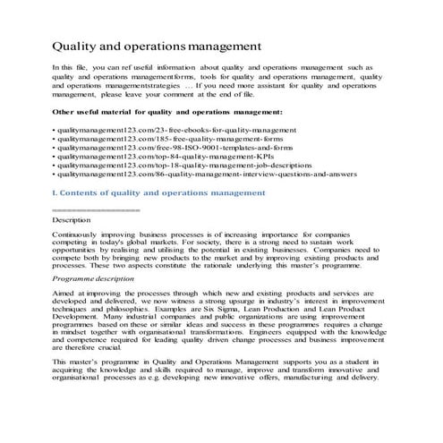 Quality and operations management