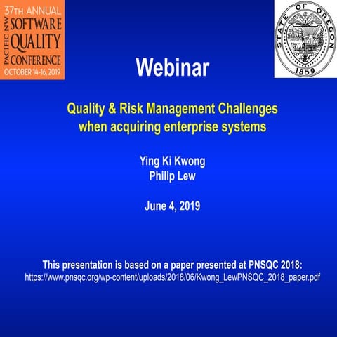 Quality & Risk Management Challenges When Acquiring Enterprise Systems