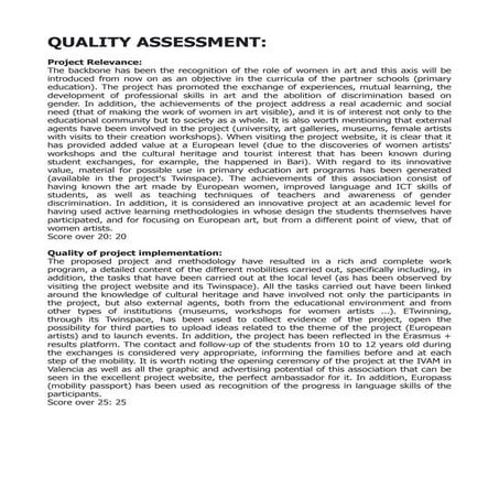 Women in art. Breaking the invisibility loop. Erasmus+ project. Quality asses...