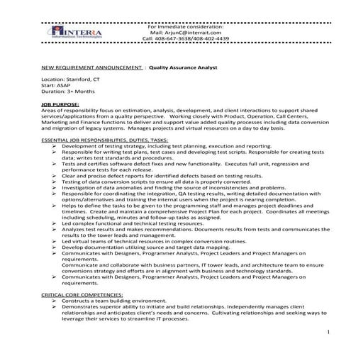 Quality Assurance Analyst