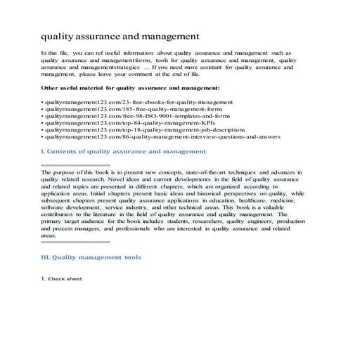 Quality assurance and management