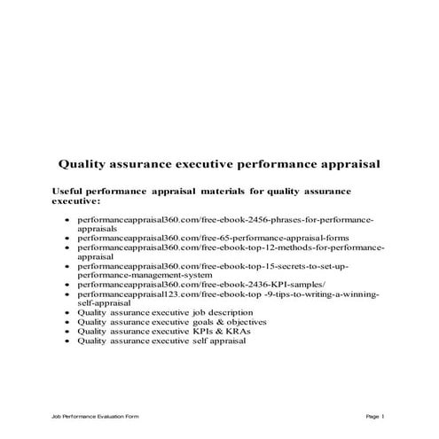 Quality assurance executive performance appraisal