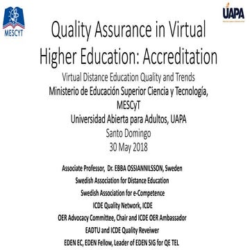 Quality assurance in virtual education  accreditation keynote-ossiannilsson_2018