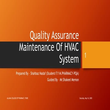 Quality assurance maintenance of hvac system in pharmaceutical industry