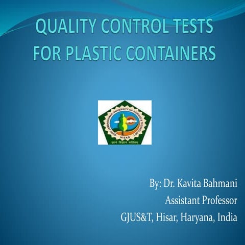 Quality control forplastic containers