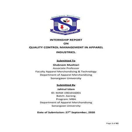 Quality control management  in apparel industries.