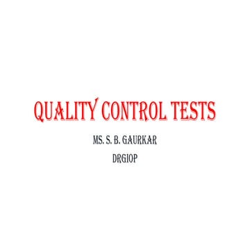 QUALITY CONTROL TESTS OF TABLET INDUSTRIAL PHARMACY I