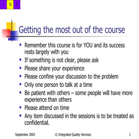 Quality Course 3, Including Iso9001