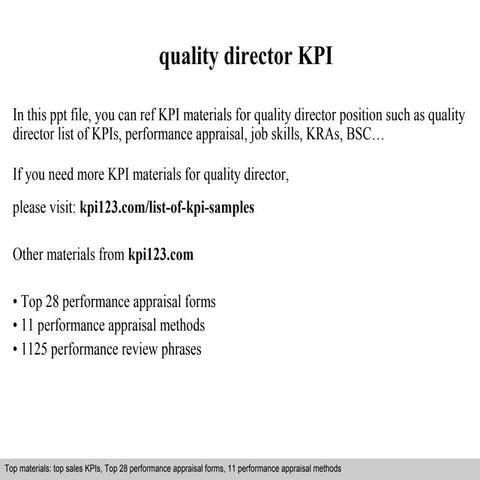 Quality director kpi | PPT