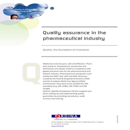 Quality assurance in the pharmaceutical industry | PDF