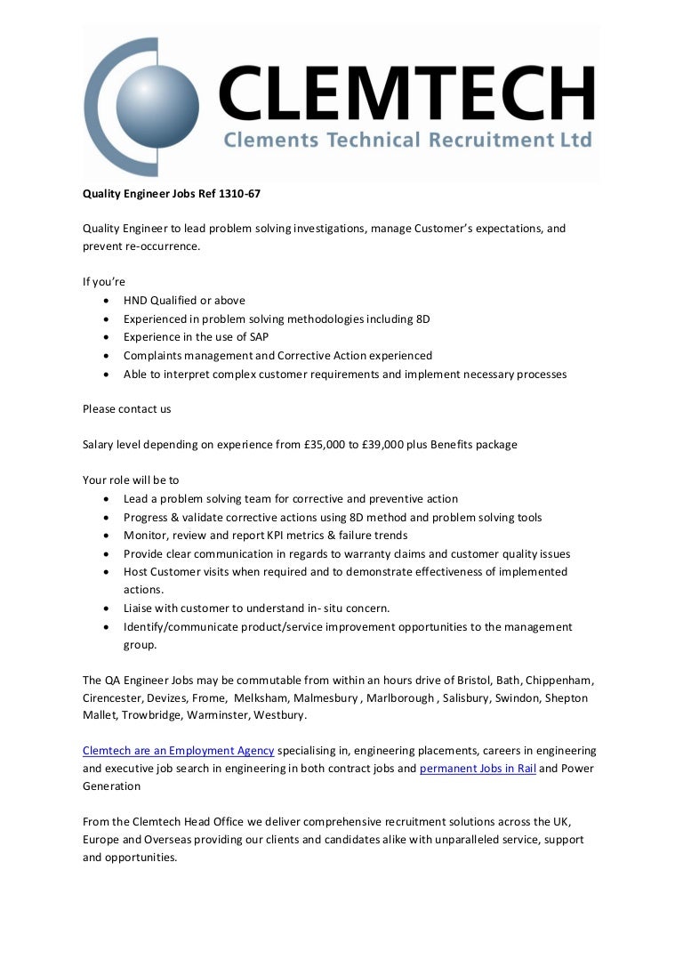 Quality Engineer Jobs Ref 131067