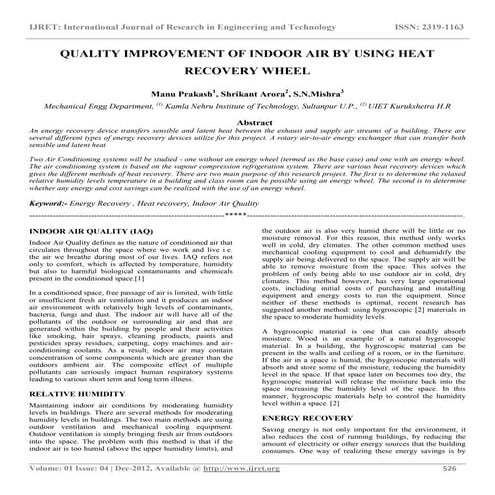 Quality improvement of indoor air by using heat recovery wheel