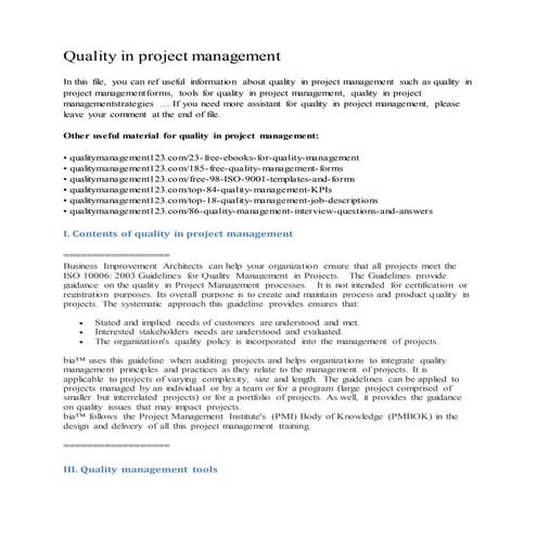 Quality in project management