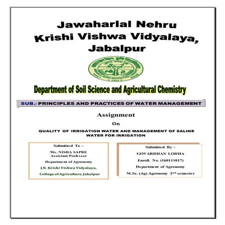 assignment on Quality of  irrigation water