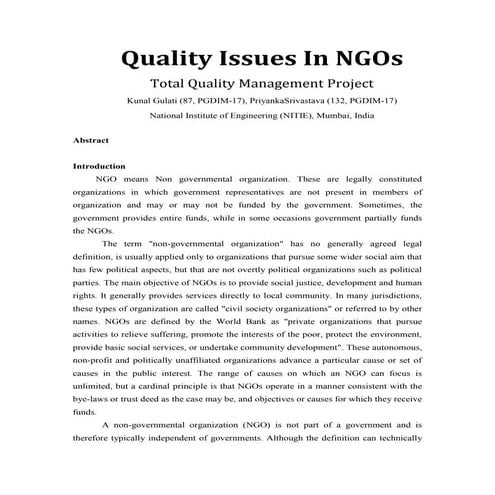 Quality Issues in NGO