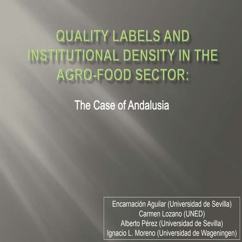 Quality labels and institutional density in the agro food sector, the ...