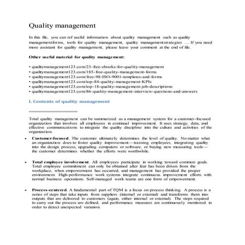 Quality management