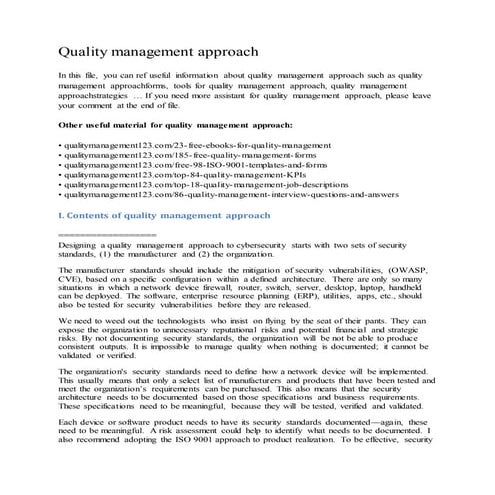 Quality management approach