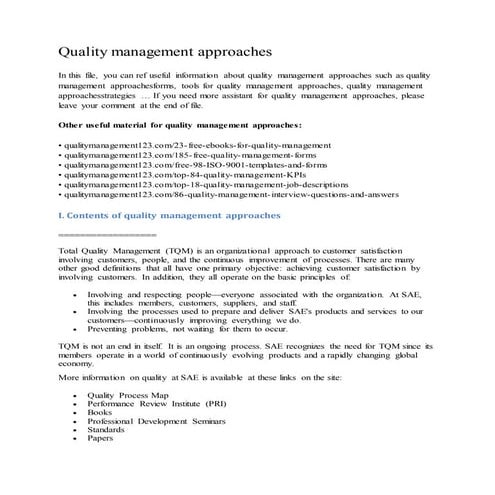 Quality management approaches