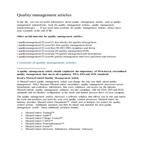 Quality management articles