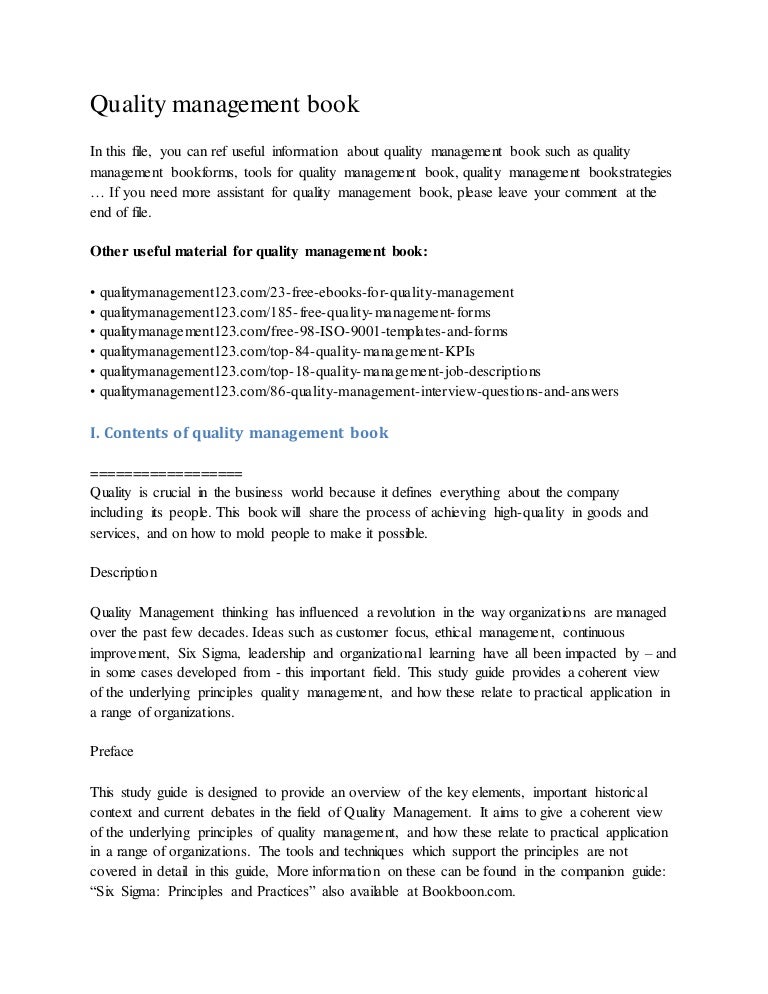 Quality management book