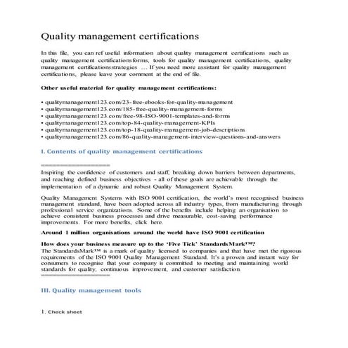 Quality management certifications