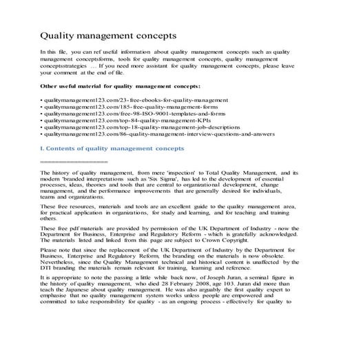 Quality management concepts