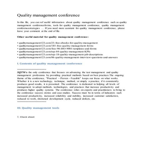 Quality management conference