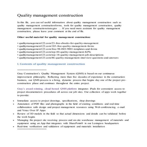 Quality management construction