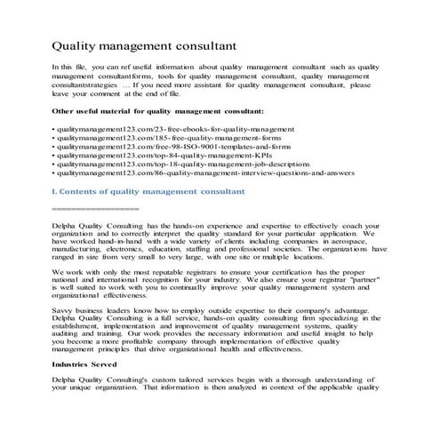 Quality management consultant