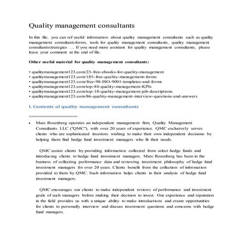 Quality management consultants