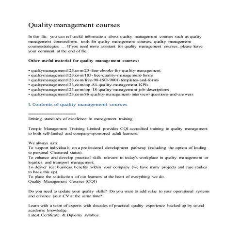 Quality management courses