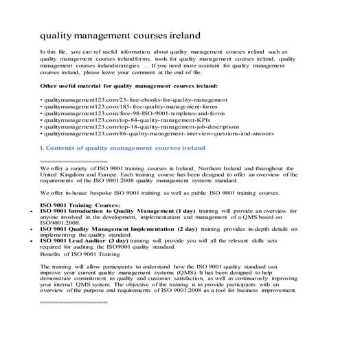 Quality management courses ireland