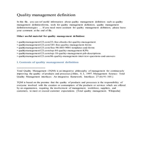 Quality management definition