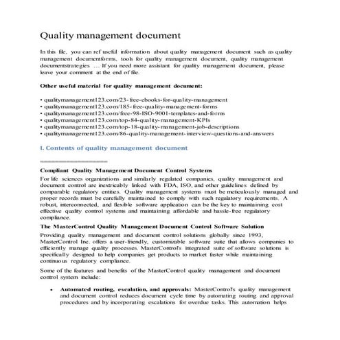 Quality management document