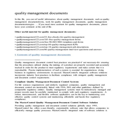 Quality management documents