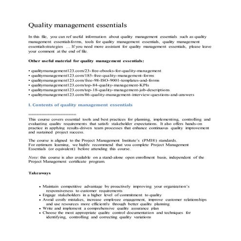 Quality management essentials