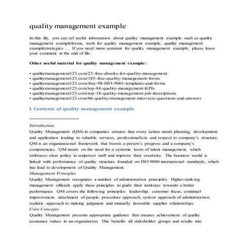 Quality management example