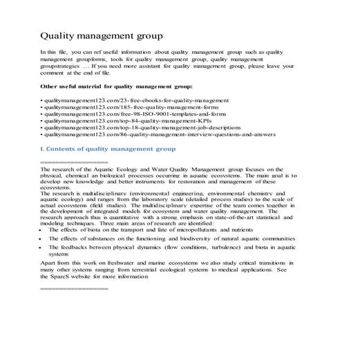 Quality management group