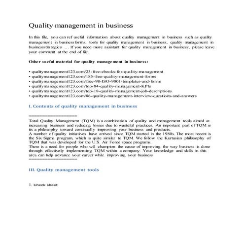 Quality management in business
