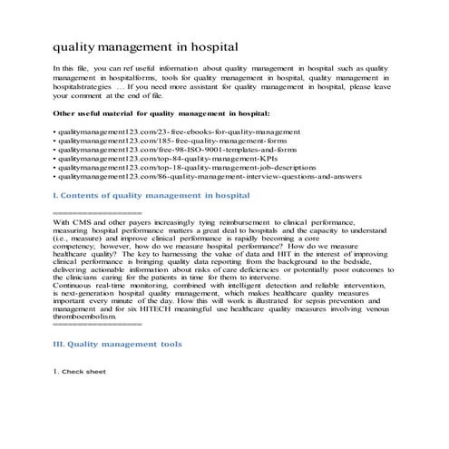 Quality management in hospital