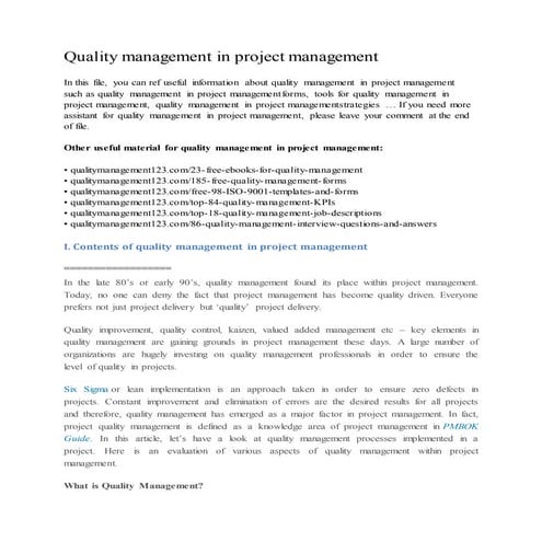 Quality management in project management