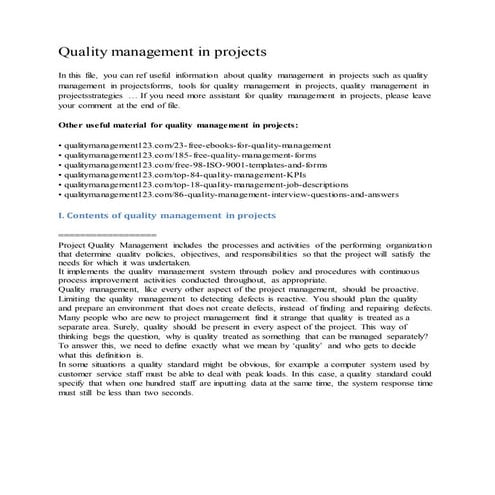 Quality management in projects