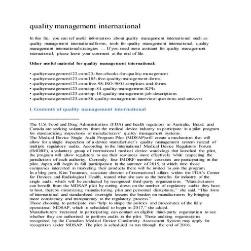 Quality management international