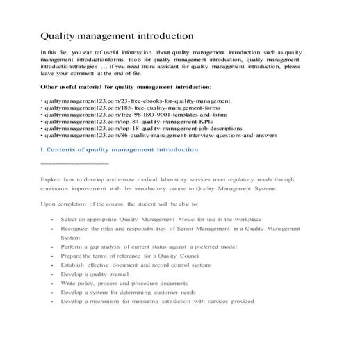 Quality management introduction