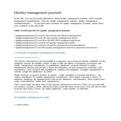 Quality management journals