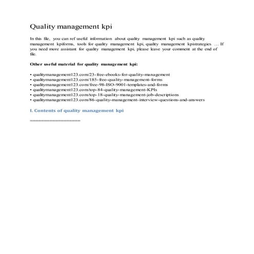Quality management kpi
