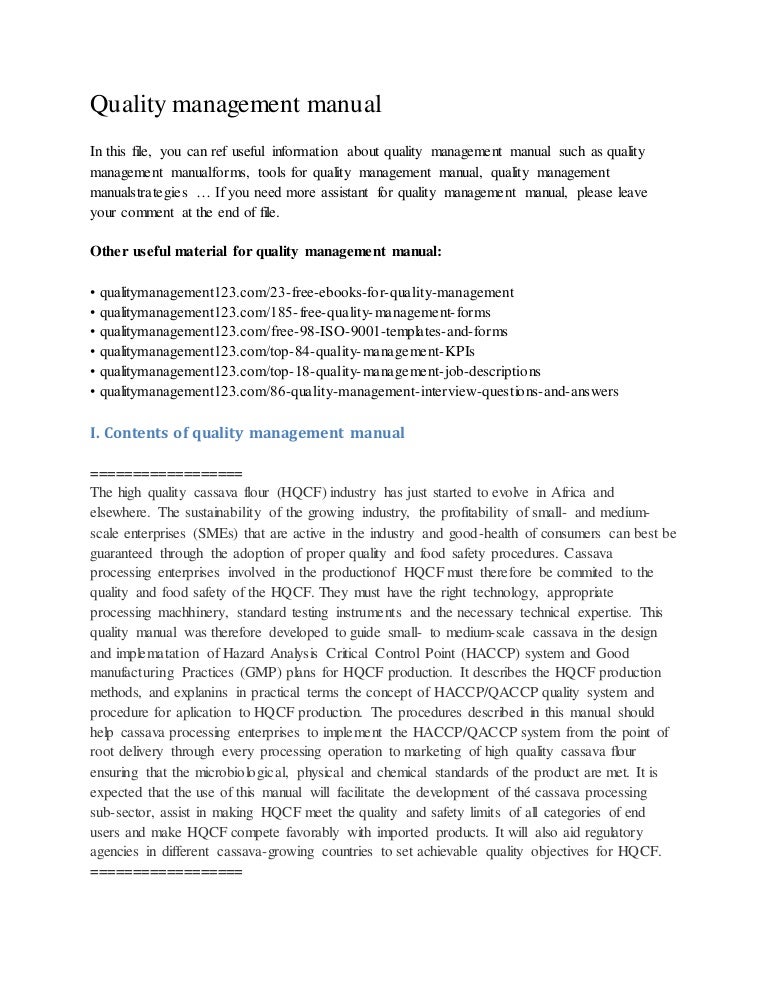 Quality management manual